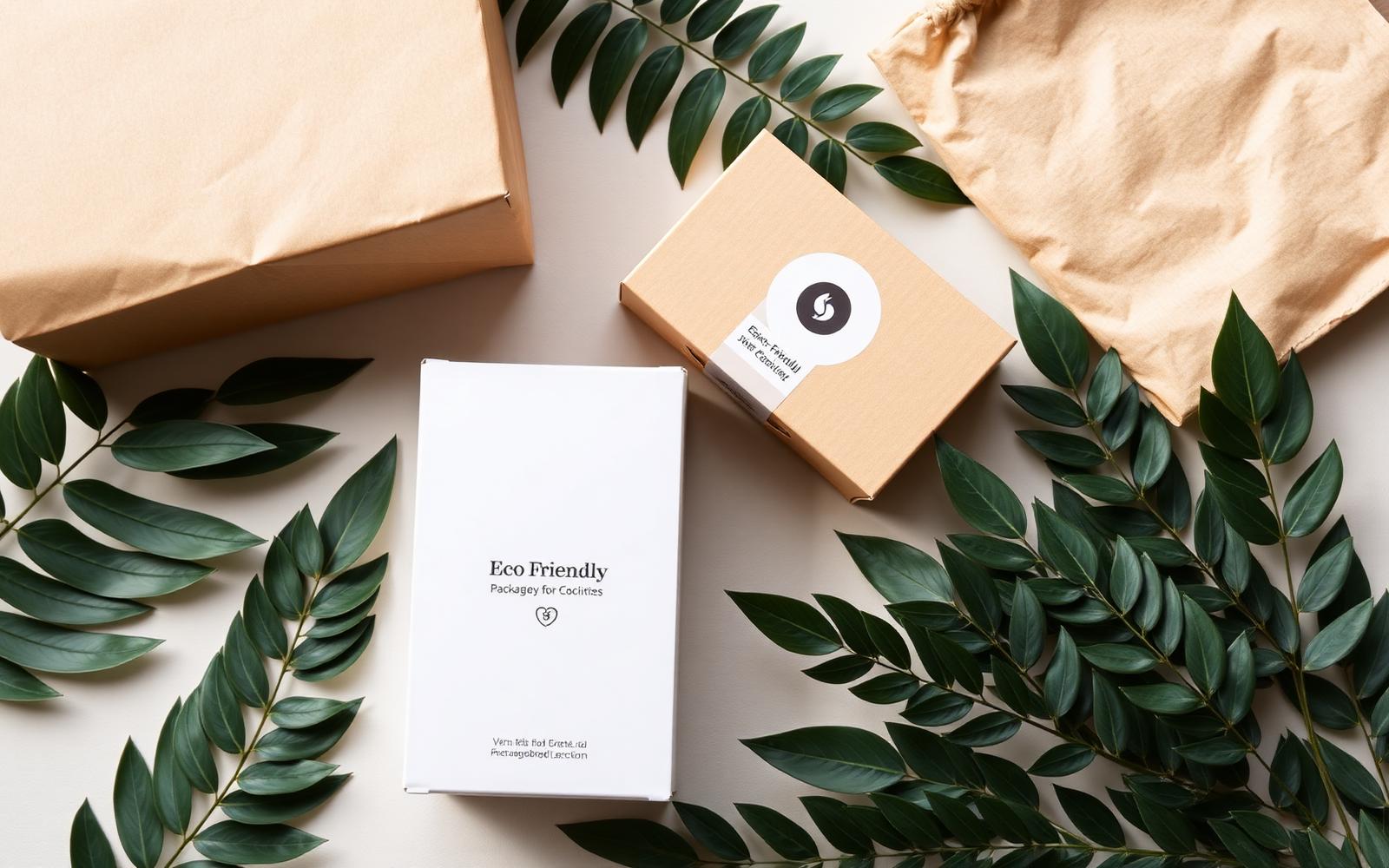Eco-friendly kraft packaging with tropical leaves